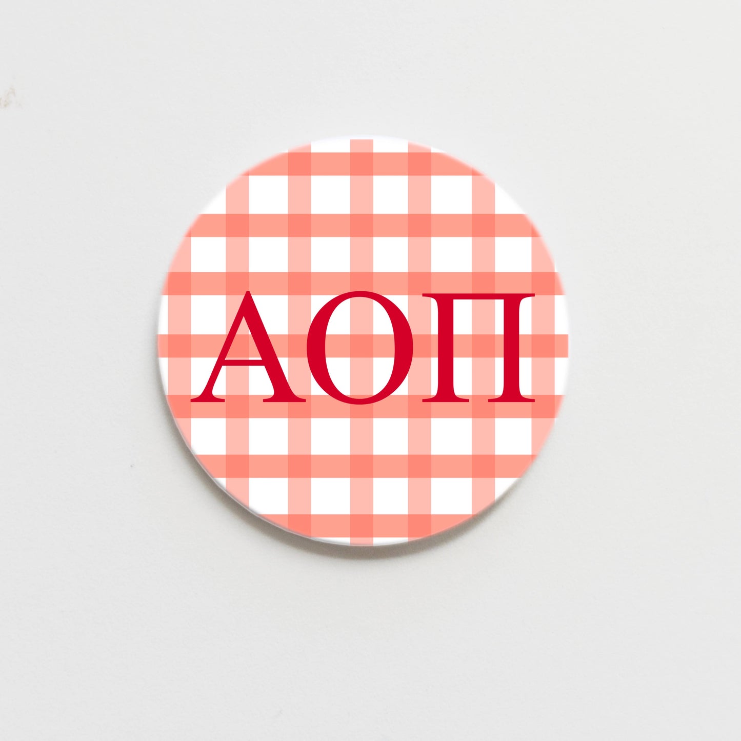 Alpha Omicron Pi Gingham Greek Game day Button - 3.00 inch