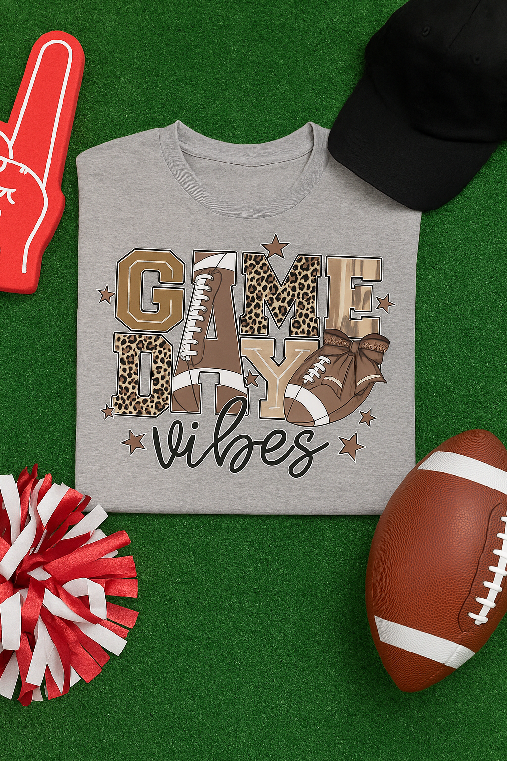 Game Day Vibes Shirt | Leopard Print Football Tee | Bella Canvas Gray Shirt | Cute Fall Football Mom Outfit | Tailgate & Team Spirit Tee