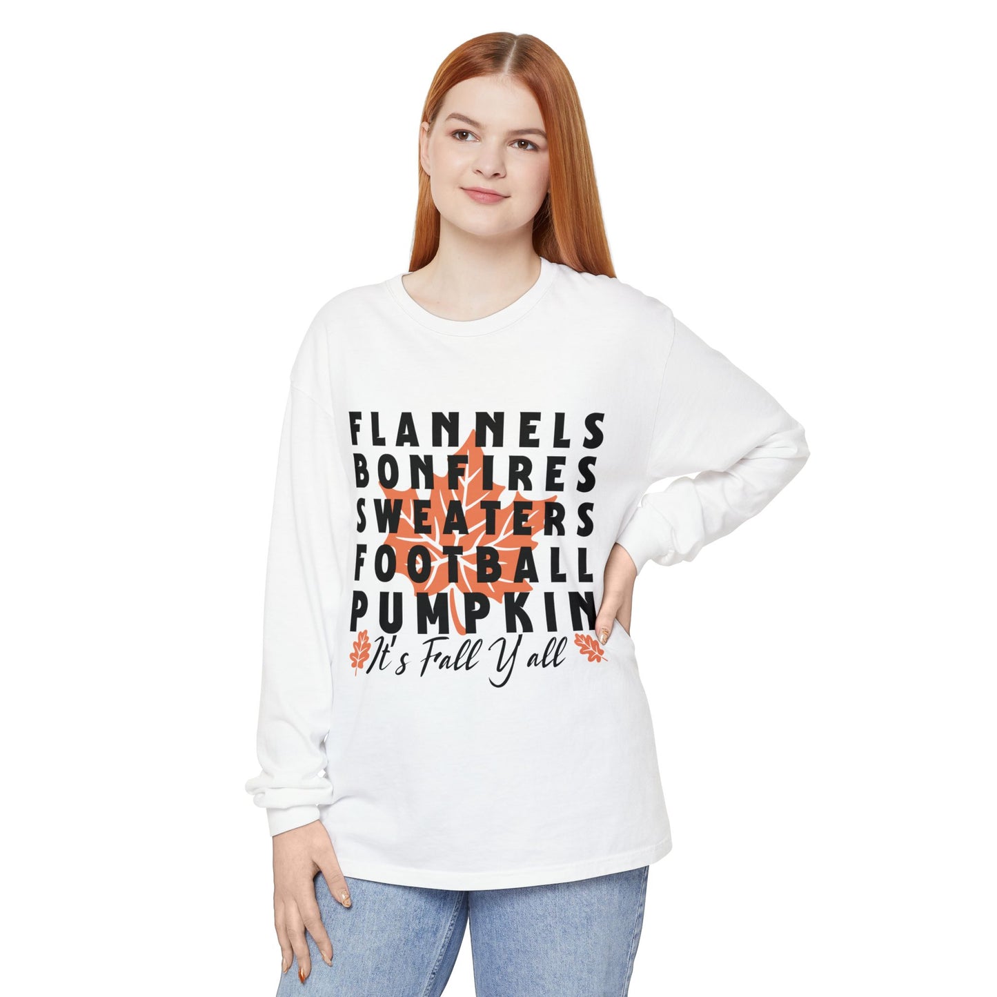 Fall Themed Long Sleeve T-Shirt, Cozy Autumn Shirt, Flannels Bonfires Sweatshirts, Halloween Apparel, Unisex Seasonal Wear