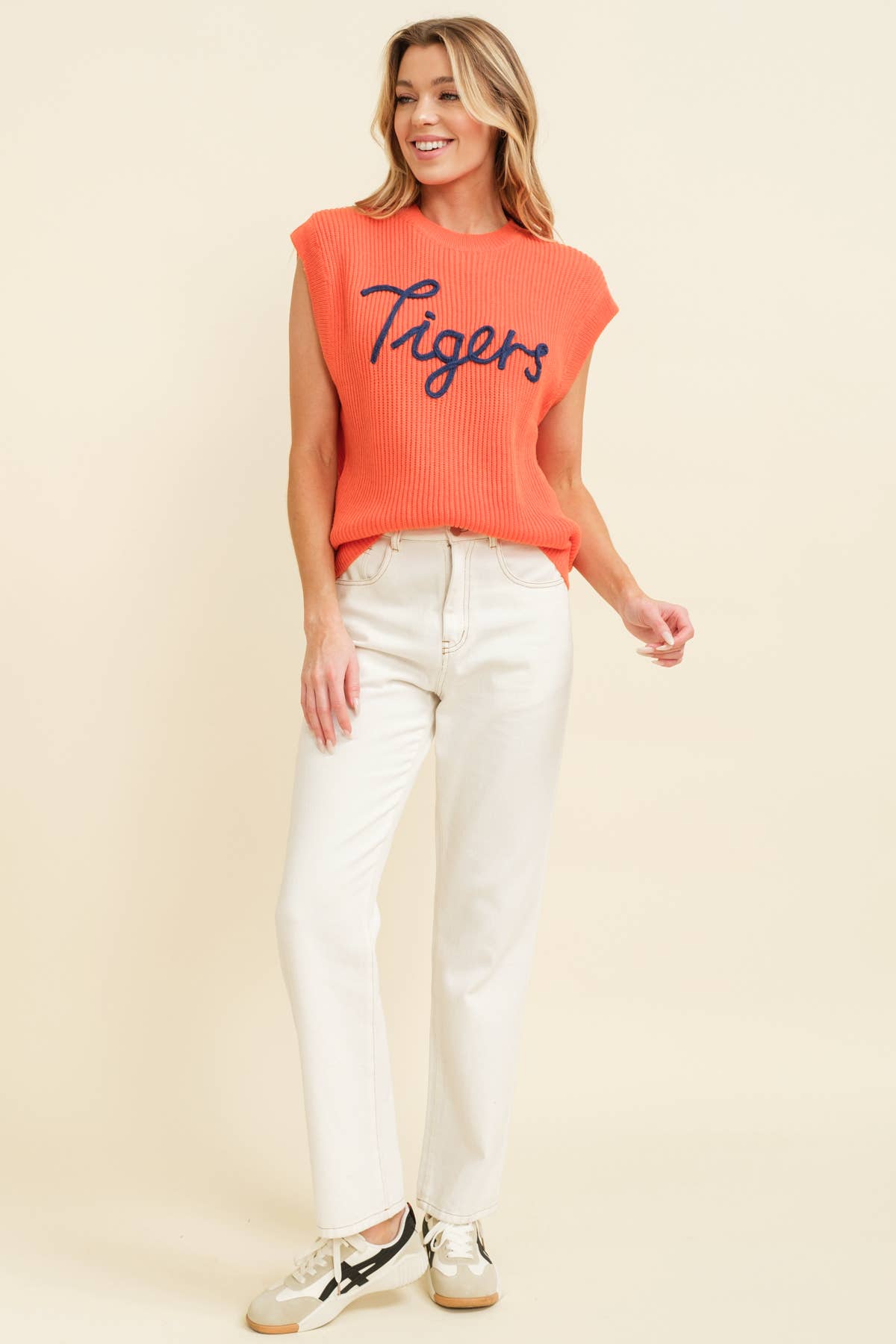 TIGERS" EMBROIDERED SLEEVELESS SWEATER TOP
