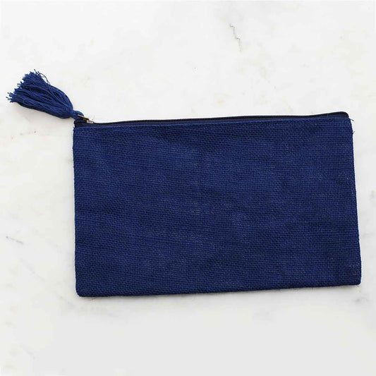 Navy Jute Cosmetic Bag