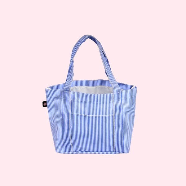 Navy Preppy Stripe ~WIPEABLE~ Mini Mama Tote | Mint