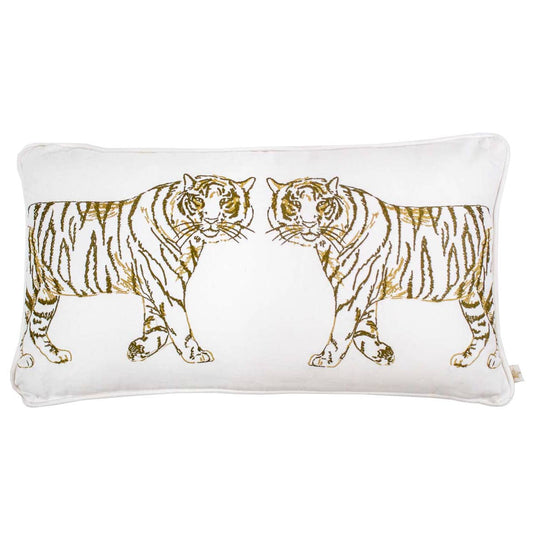Tiger Walk Lumbar Pillow Soft White/Gold 12.5x22.5