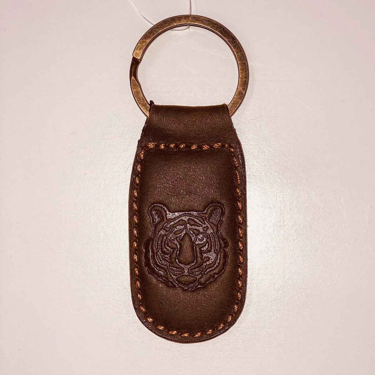 Tiger Leather Embossed Keychain – Dark Brown