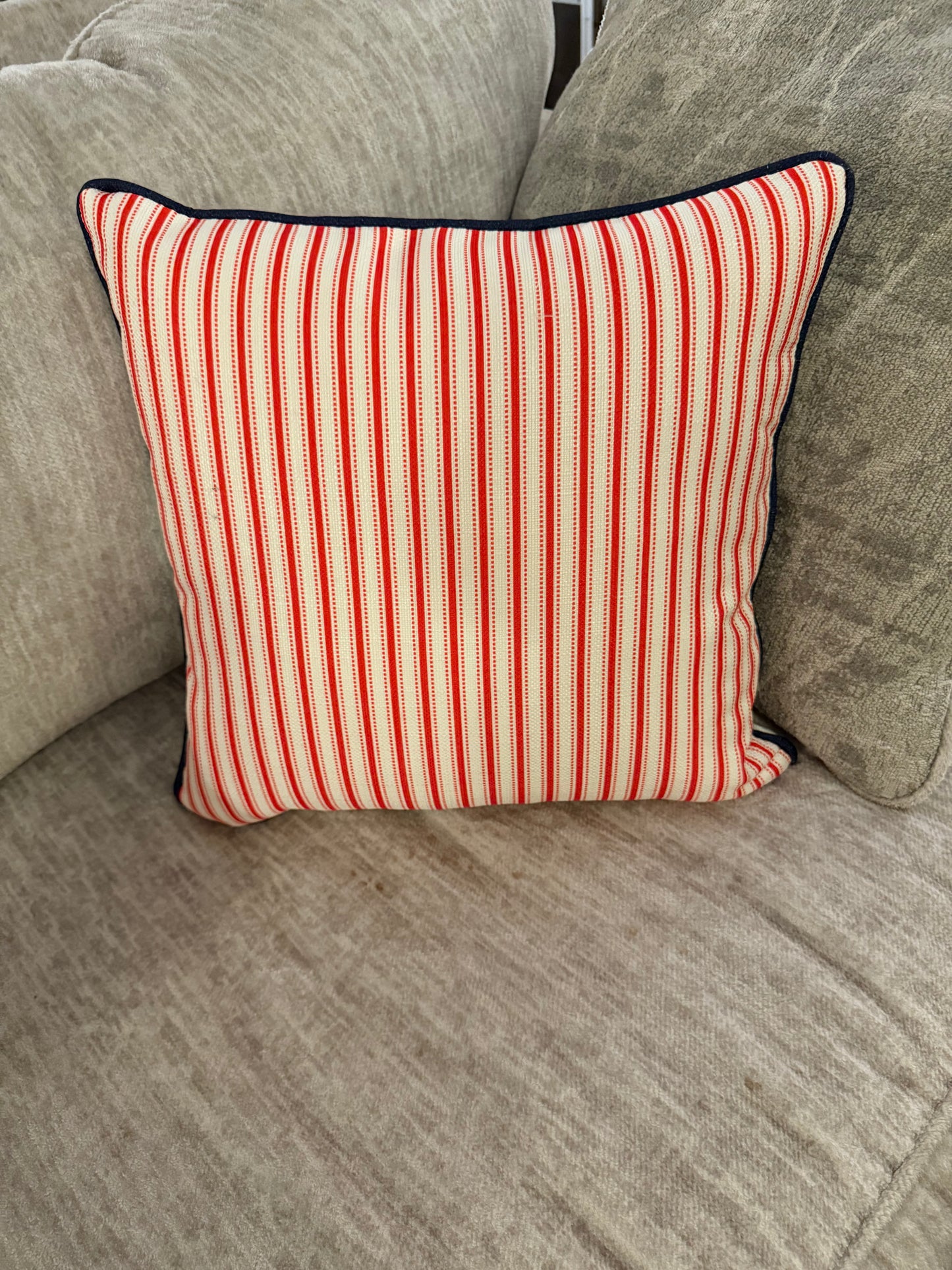 War Eagle Pillow β Navy Piping Pumpkin Ticking Back