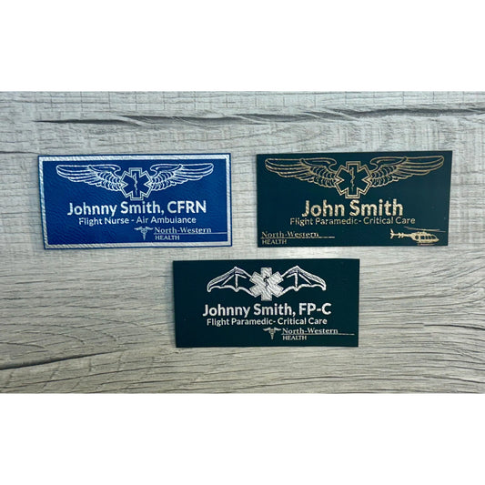 Leather Flight Paramedic, Flight Nurse or Pilot Badge and Patch with Velcro backing. EMS Air Ambulance Name Tape Leather Badge Patch