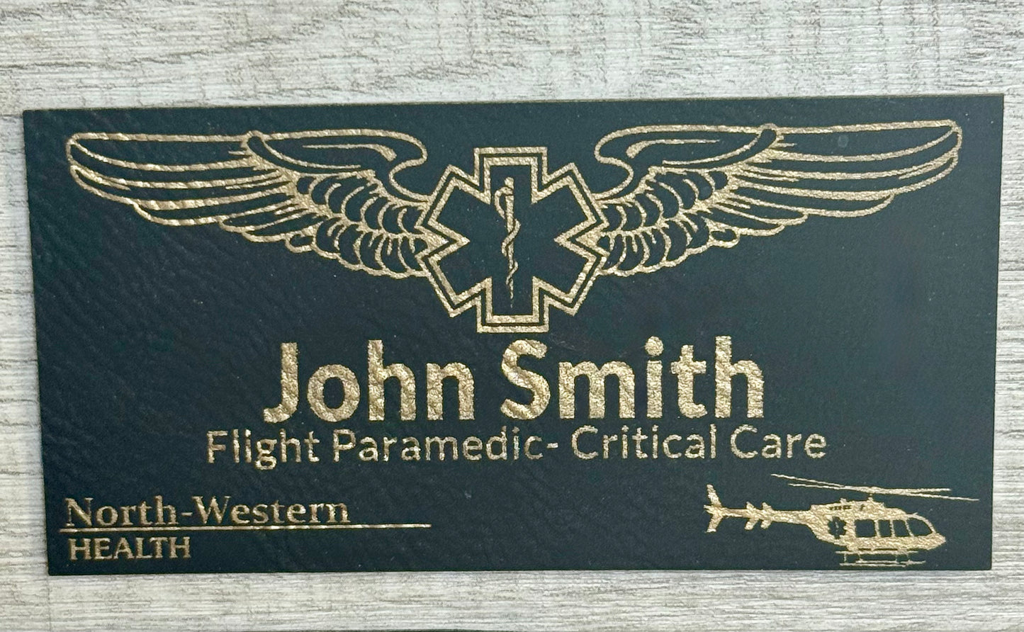 Leather Flight Badge - Custom Engraved - 2" X 4" for Flight Paramedics - Nurses - Pilots