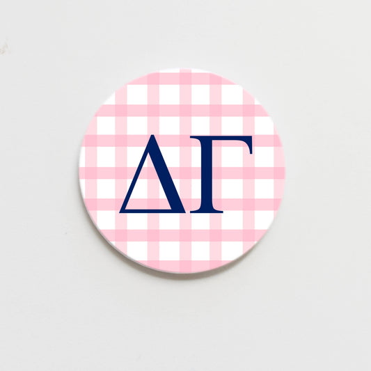Delta Gamma Gingham Greek Button - 3.00 inch