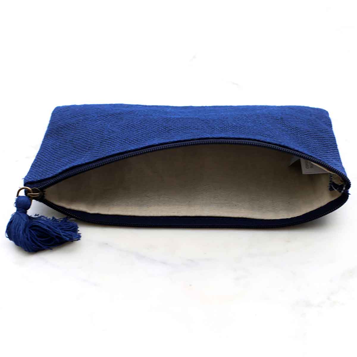 Navy Jute Cosmetic Bag