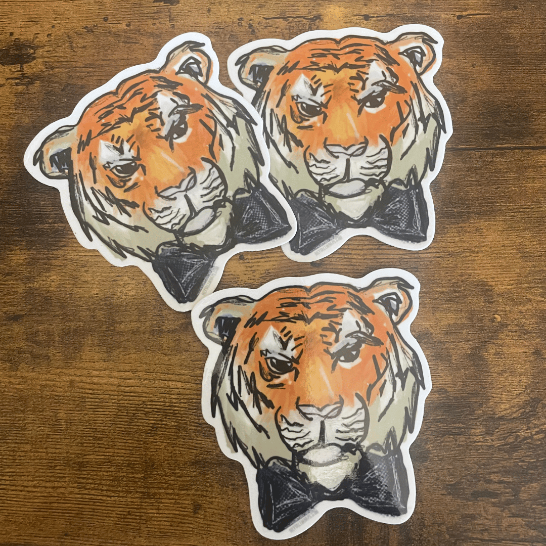 Tiger Wearing a Bow Tie - 3” Vinyl Sticker Glossy