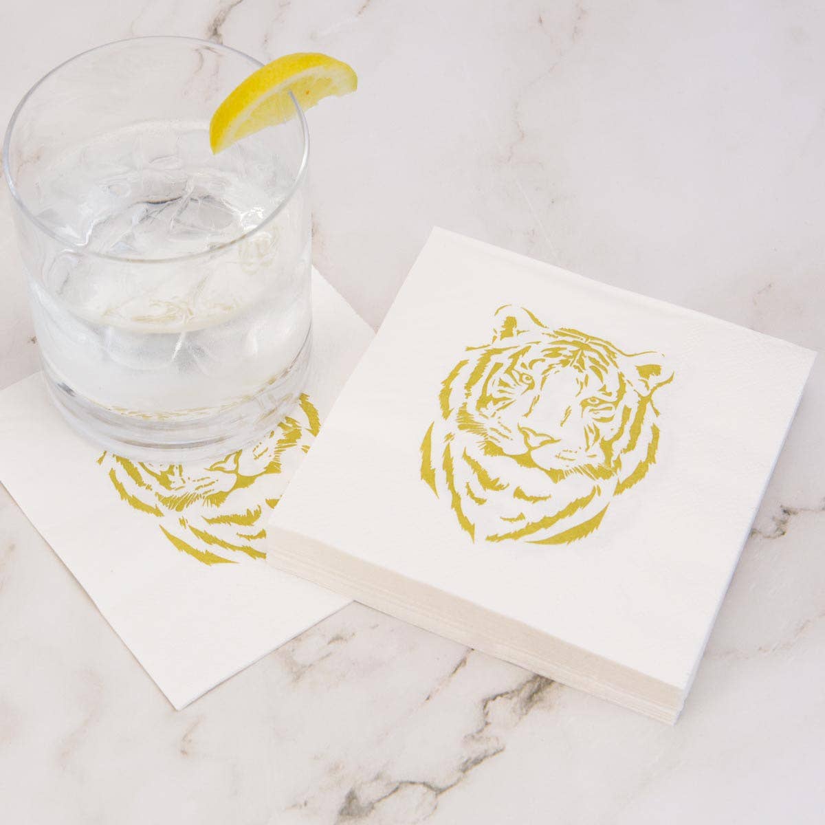 Easy Tiger Cocktail Napkins – White with Light Gold Foil (5" x 5")