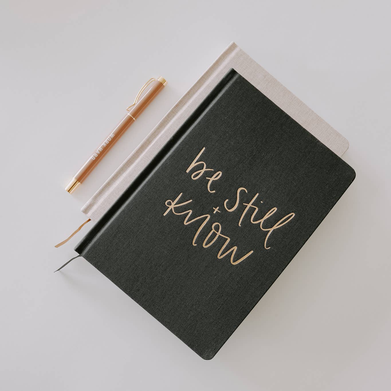 Be Still + Know Grey & Gold Fabric Journal  (Psalm 46:10)