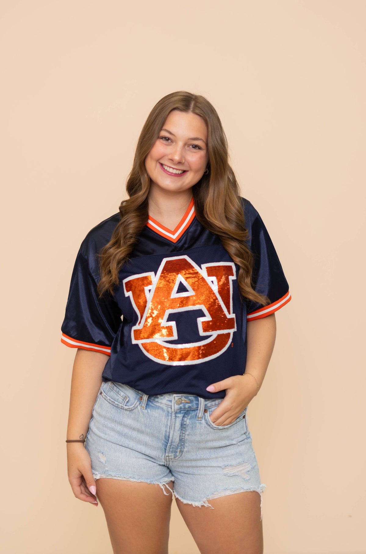Auburn Tigers Women’s Sequin Football Jersey – Navy