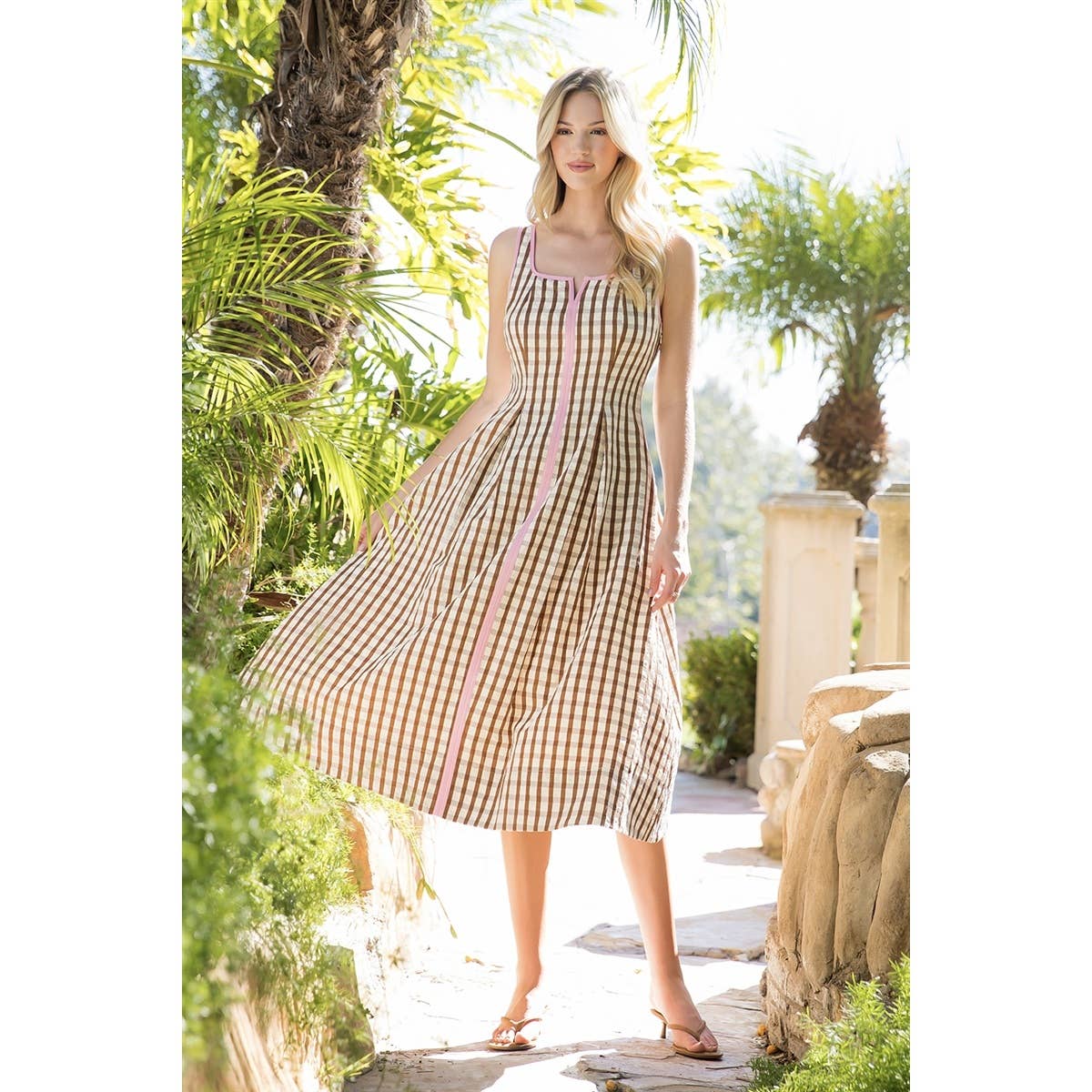 Thin Strap Gingham Pattern Dress