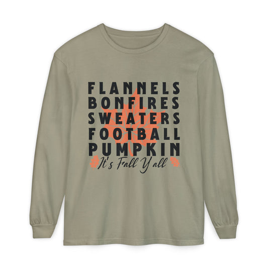 Fall Themed Long Sleeve T-Shirt, Cozy Autumn Shirt, Flannels Bonfires Sweatshirts, Halloween Apparel, Unisex Seasonal Wear