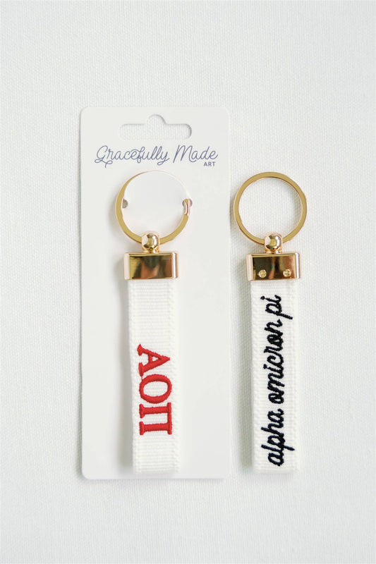 Alpha Omicron Pi Embroidered Keychain, Sorority
