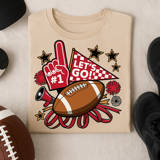 Game Day Football Shirt | Bella Canvas Black Tee | Cheer Spirit Shirt | Let’s Go Football Fan T-Shirt | Sports Mom Tee | Tailgate Outfit