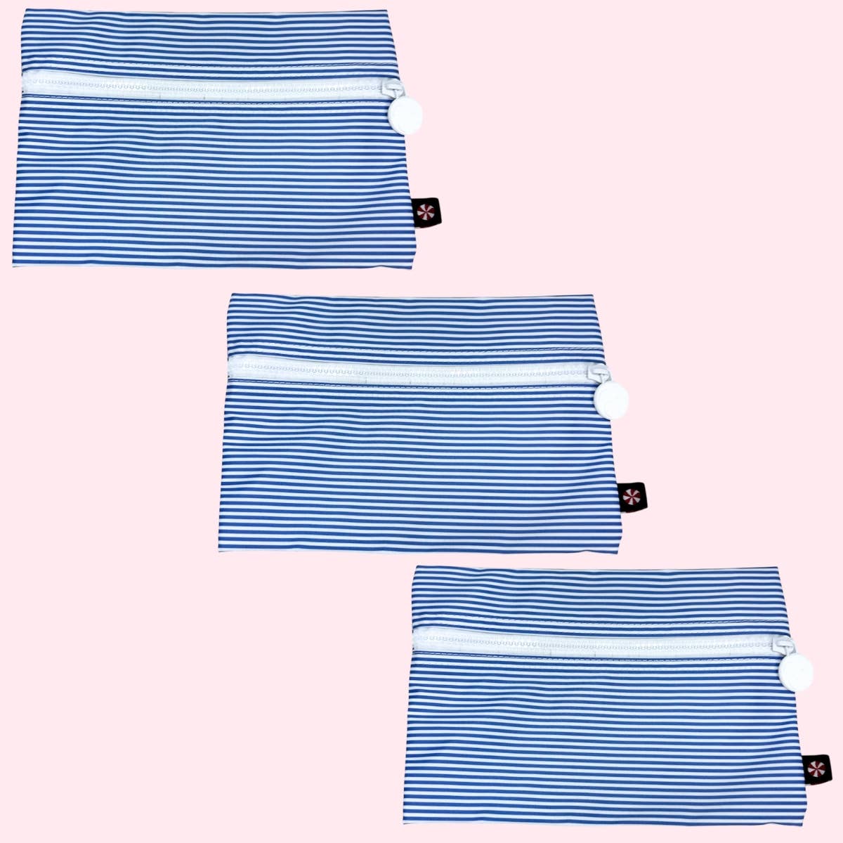 Navy Preppy Stripe ~WIPEABLE~ Cosmo Bag (3-Pack) | Mint