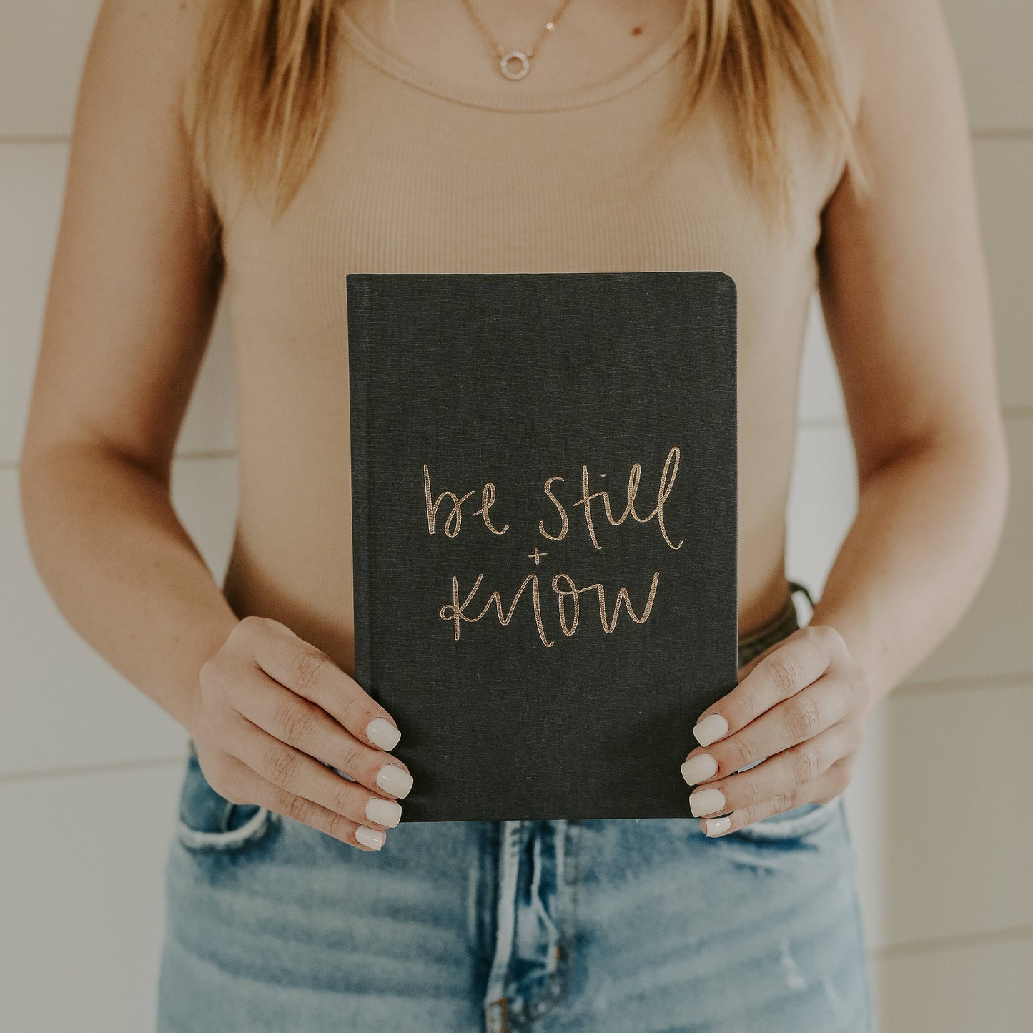 Be Still + Know Grey & Gold Fabric Journal  (Psalm 46:10)