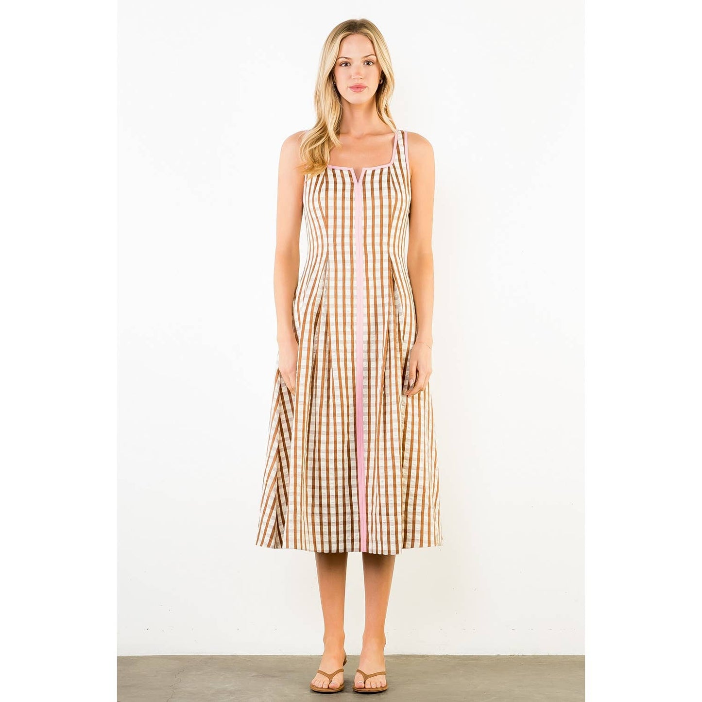 Thin Strap Gingham Pattern Dress