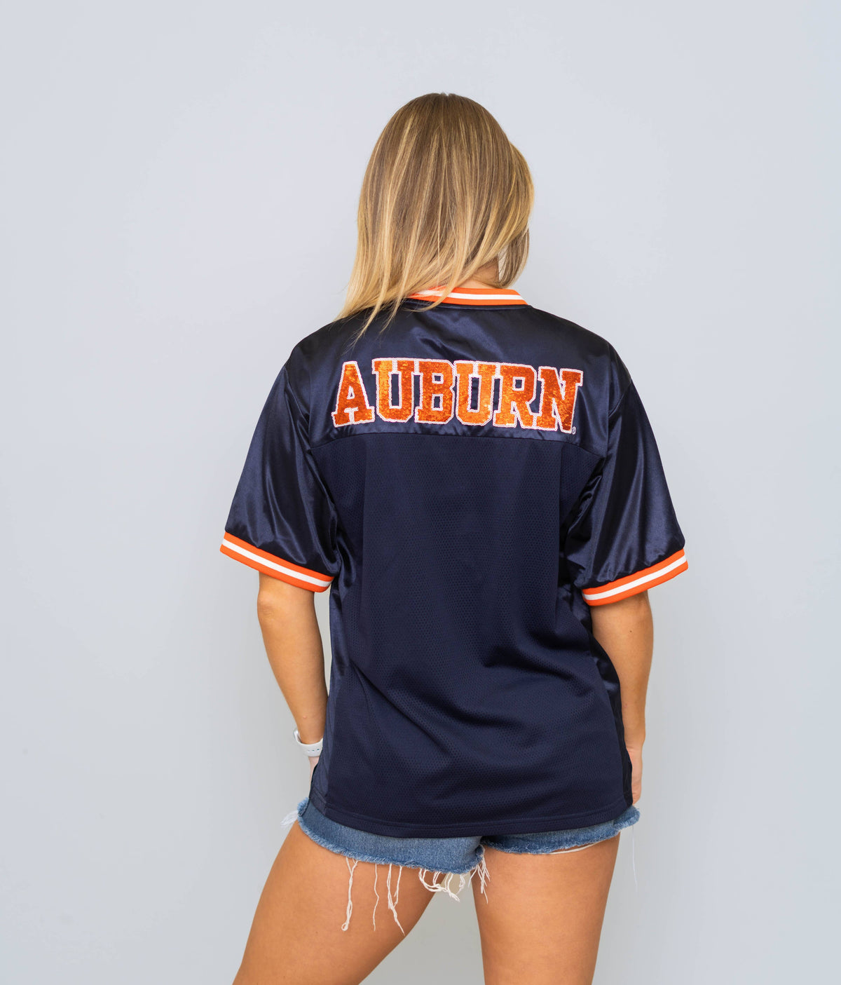 Auburn Tigers Women’s Sequin Football Jersey – Navy