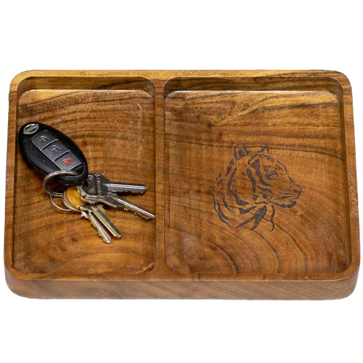 Tiger Etched Wood Valet Tray   Natural