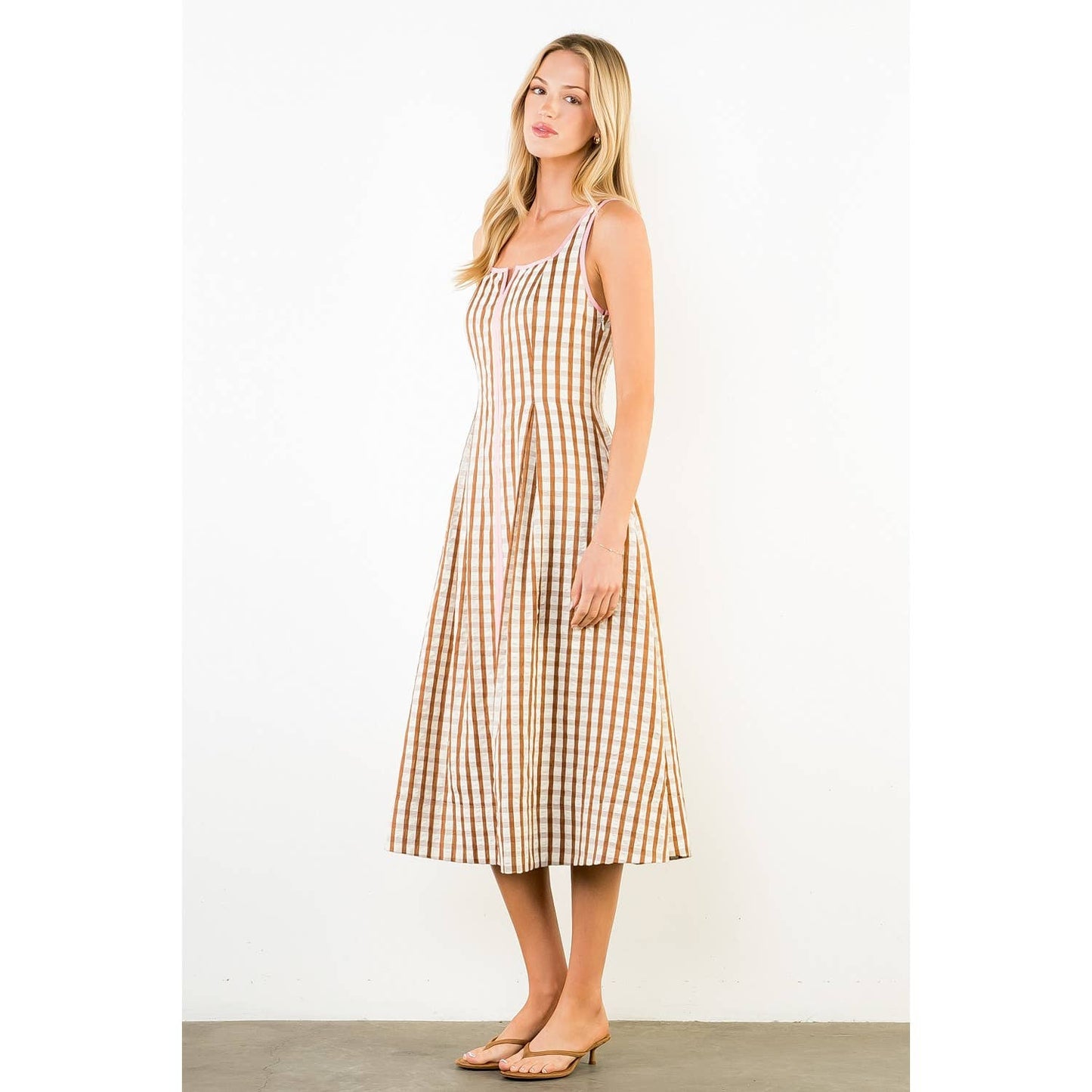 Thin Strap Gingham Pattern Dress