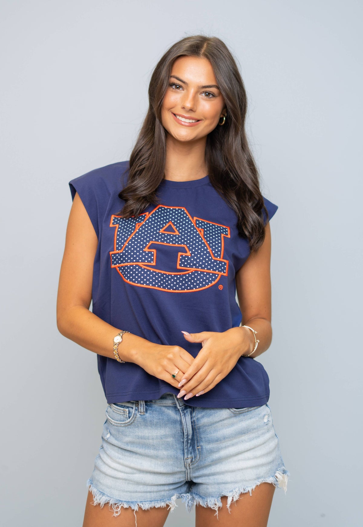 Auburn Women’s Polka Dot Appliqué Boxy Tank – Navy