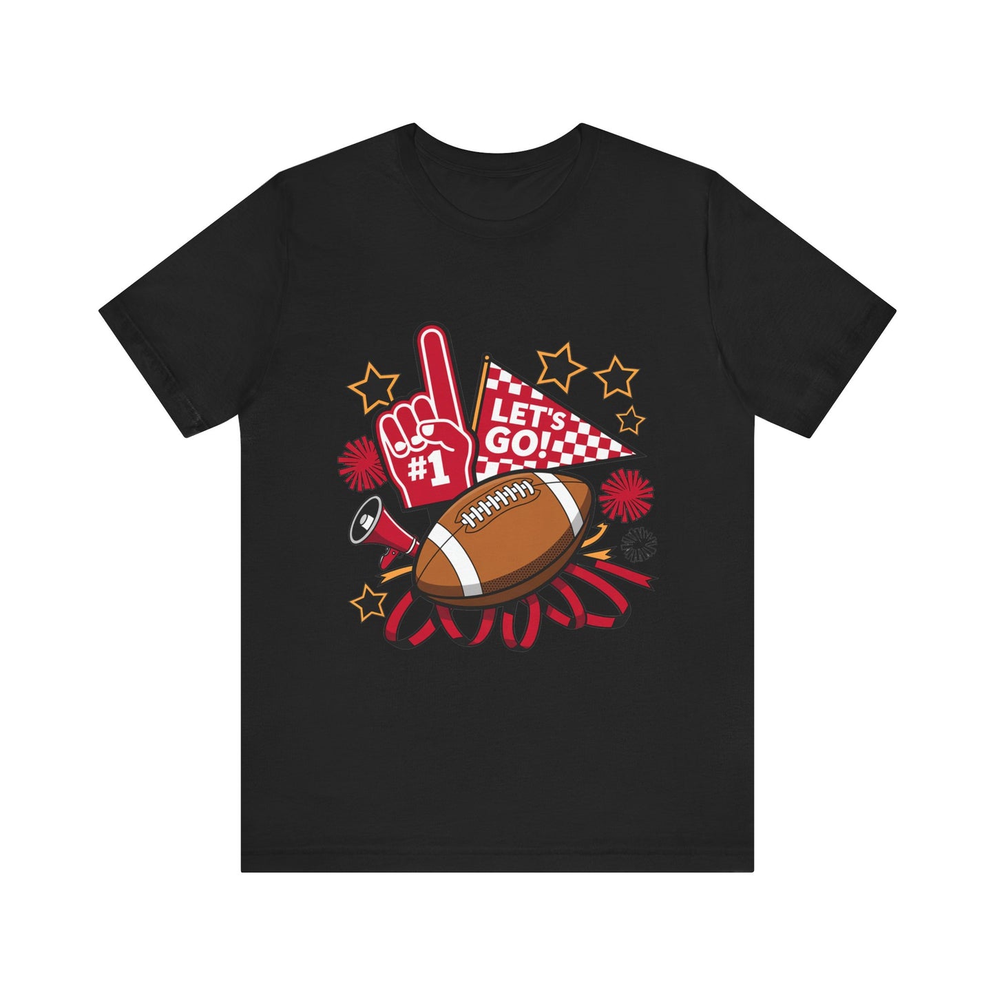 Game Day Football Shirt | Bella Canvas Black Tee | Cheer Spirit Shirt | Let’s Go Football Fan T-Shirt | Sports Mom Tee | Tailgate Outfit