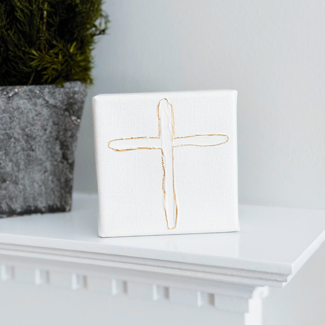 Metallic Pearl Cross – Hand-Painted Textured Art