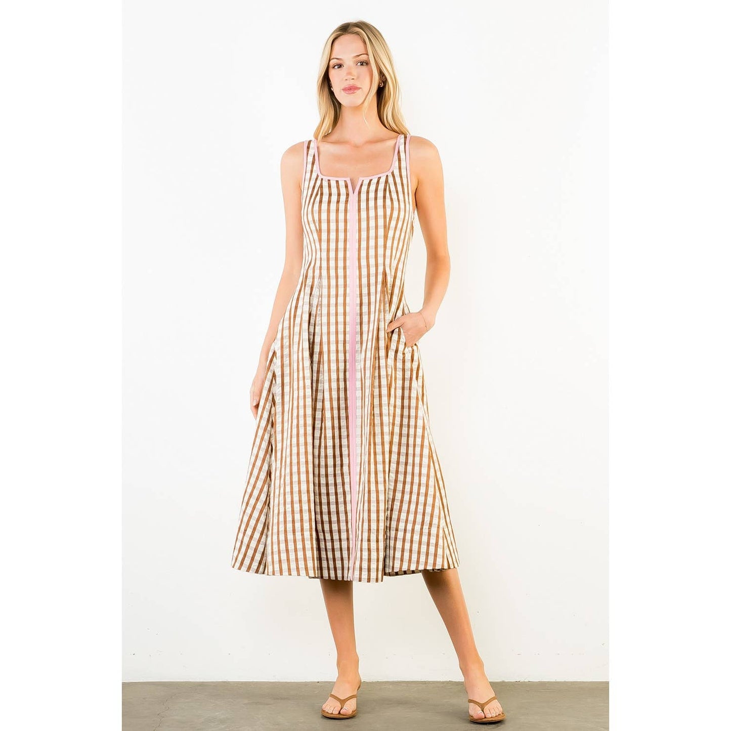 Thin Strap Gingham Pattern Dress