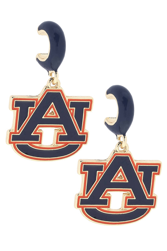 Auburn Tigers Enamel Logo Huggie Hoop Earrings in Navy