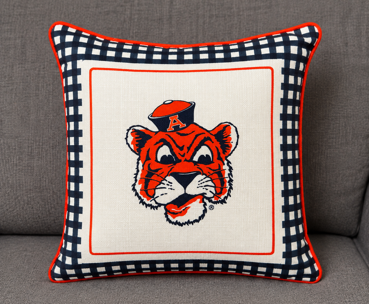 AUBURN GINGHAM MASCOT PILLOW
