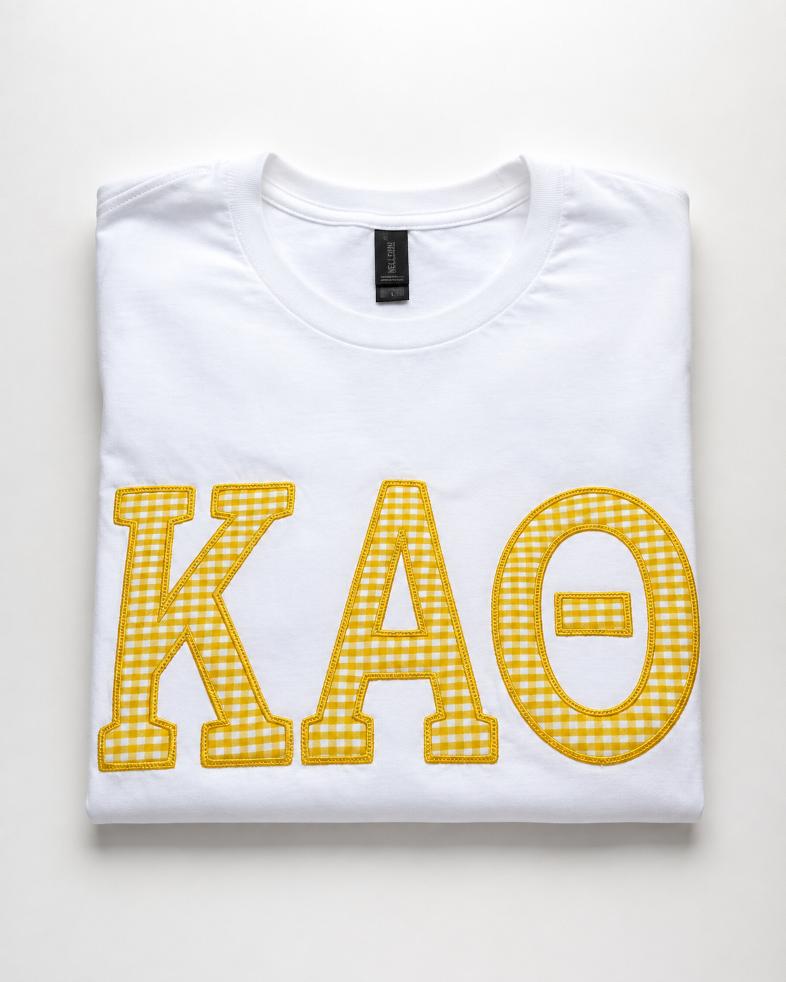 Officially Licensed Kappa Alpha Theta Yellow Gingham Appliqué T-Shirt