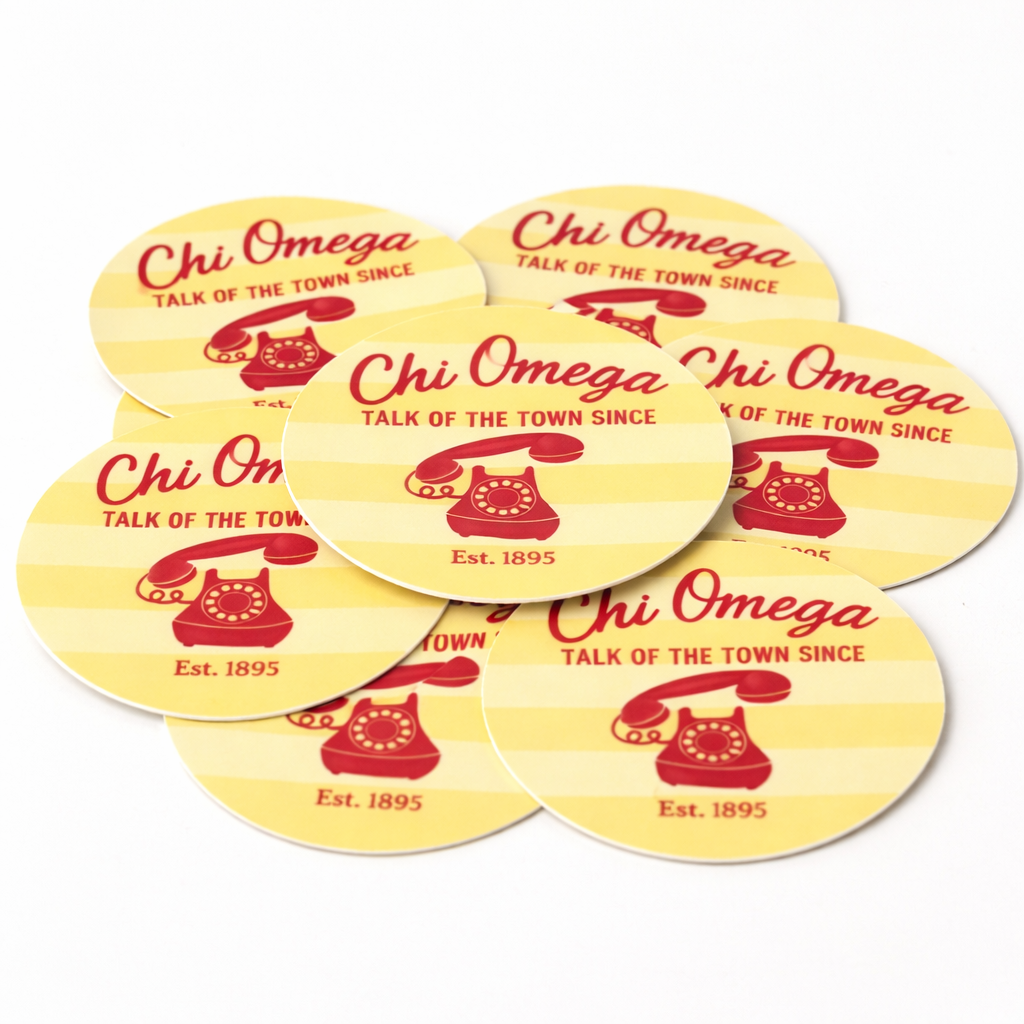 Chi Omega Talk of the Town Sticker – Officially Licensed Chi O Decal (3” Round)