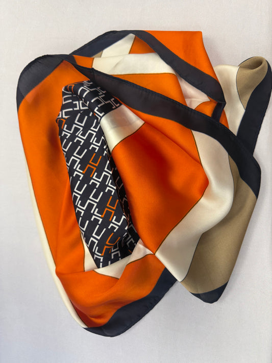 Navy Orange Large Scarf
