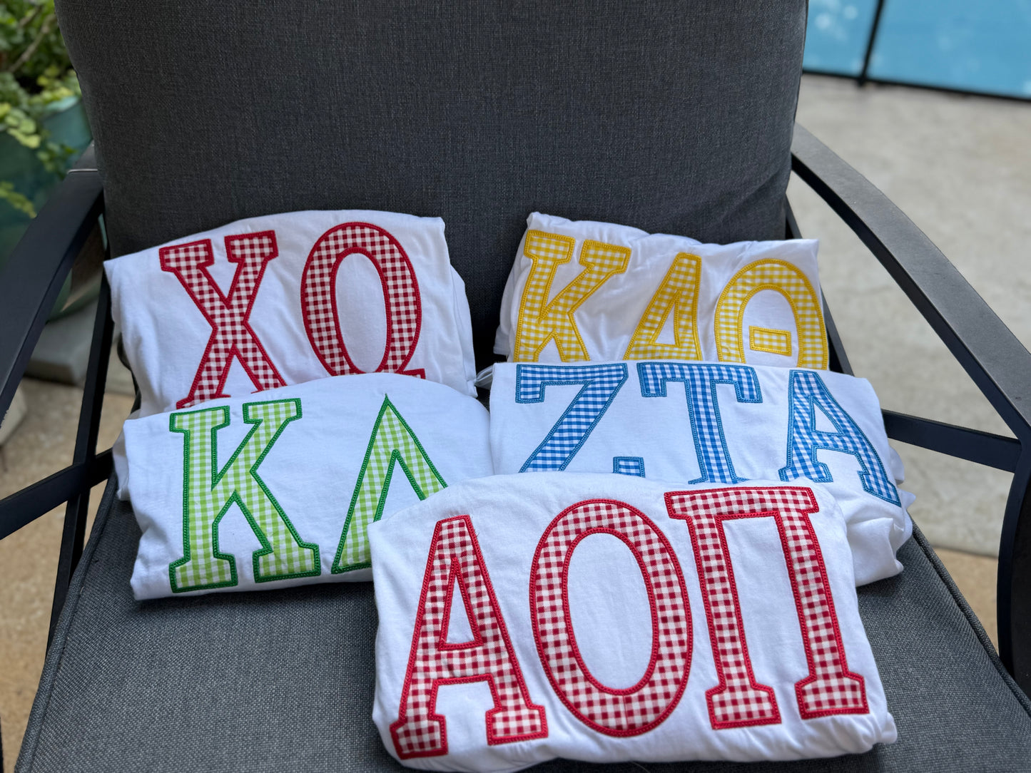 Officially Licensed Kappa Alpha Theta Yellow Gingham Appliqué T-Shirt