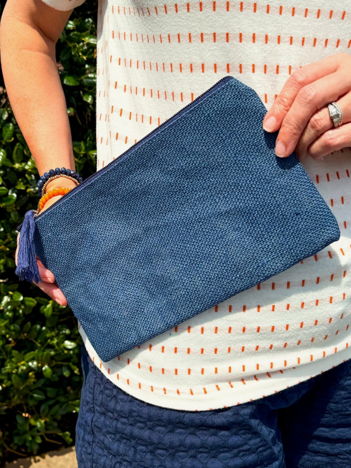 Navy Jute Cosmetic Bag