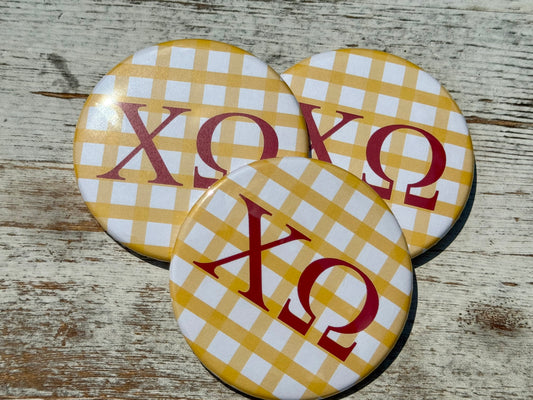 Chi Omega Gingham Greek Button - 3.00 inch