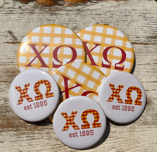 Chi Omega Gingham Greek Button - 3.00 inch