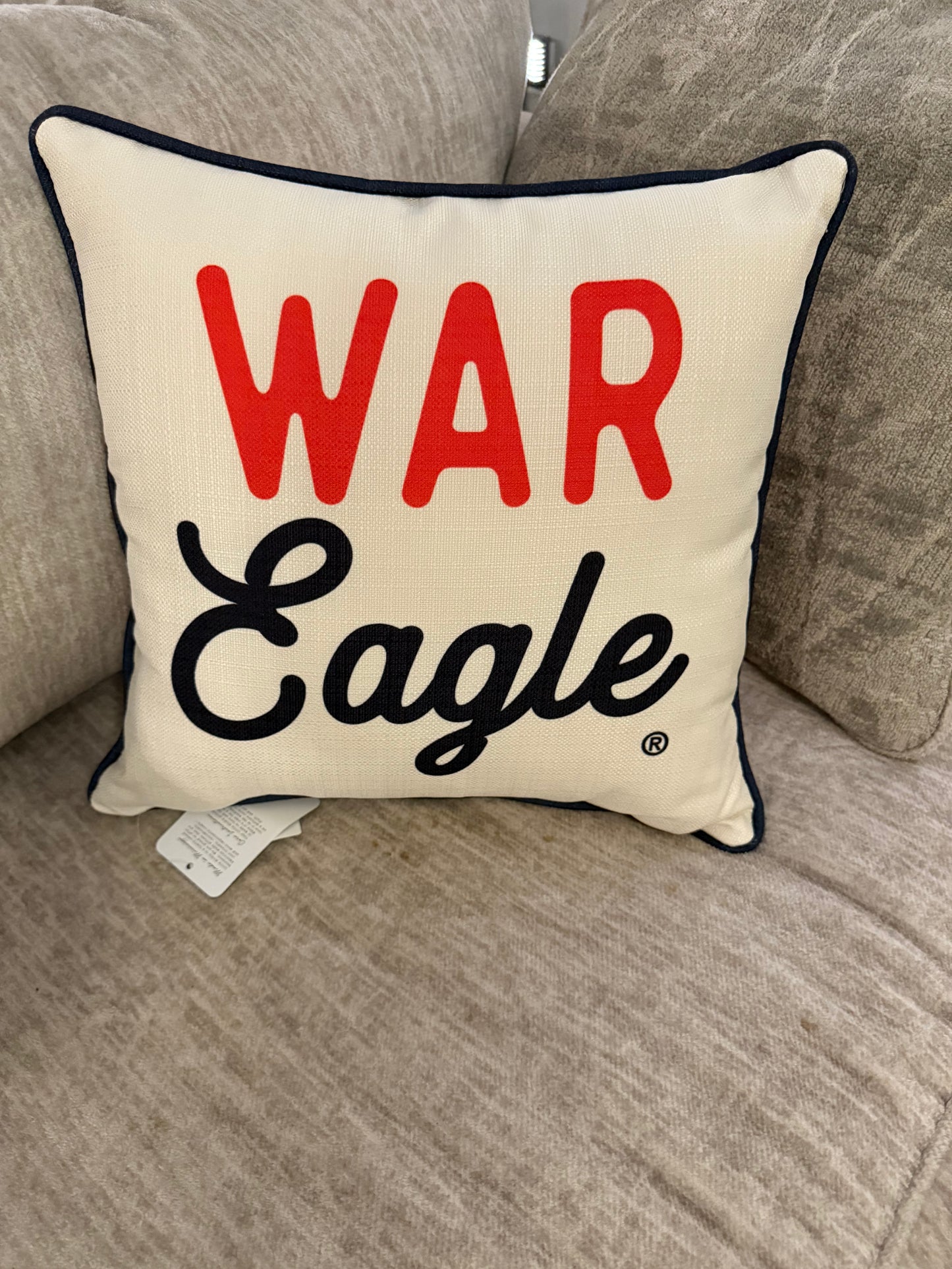 War Eagle Pillow – Navy Piping Pumpkin Ticking Back
