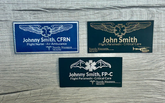 Leather Flight Badge - Custom Engraved - 2" X 4" for Flight Paramedics - Nurses - Pilots