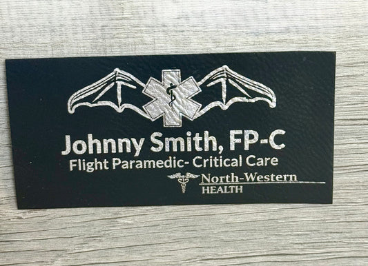 Leather Flight Badge - Custom Engraved - 2" X 4" for Flight Paramedics - Nurses - Pilots