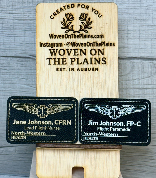 Custom Designed and Engraved 2" X 3" Leather Patch / Badge
