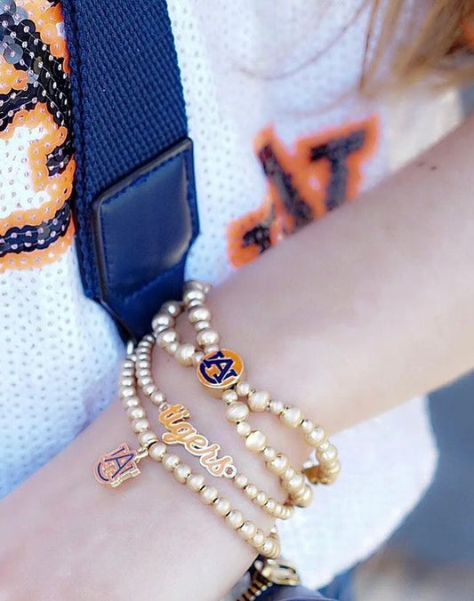Auburn Tigers Enamel Script Stretch Bracelet in Burnt Orange