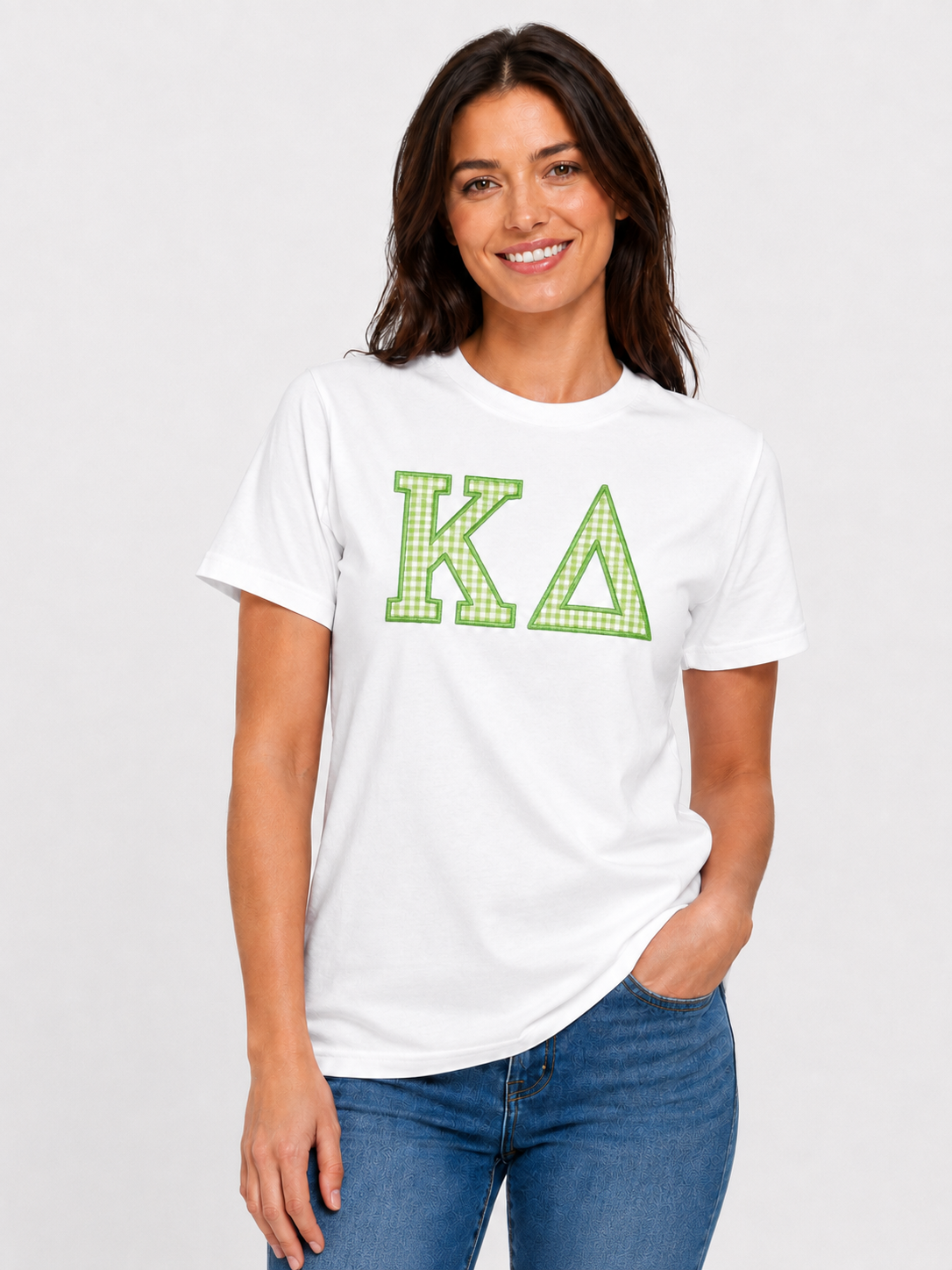 Officially Licensed Kappa Delta Green Gingham Appliqué T-Shirt