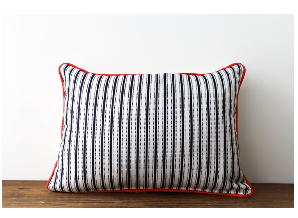 Auburn “AU” Pillow – Pumpkin Piping with Navy Ticking Back
