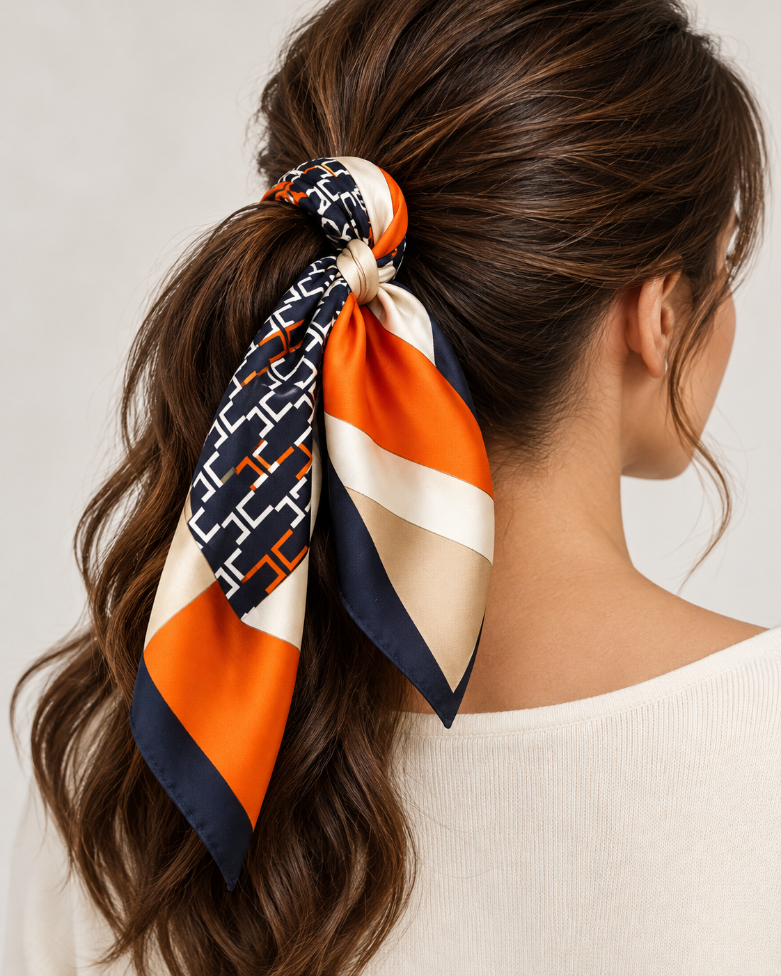 Navy Orange Large Scarf