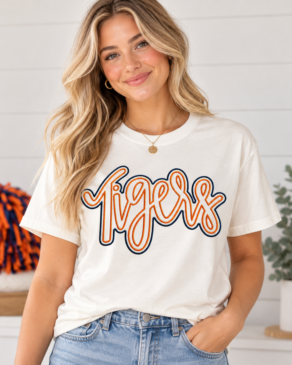 Embroidered Tigers Gildan Softstyle® Tee – White