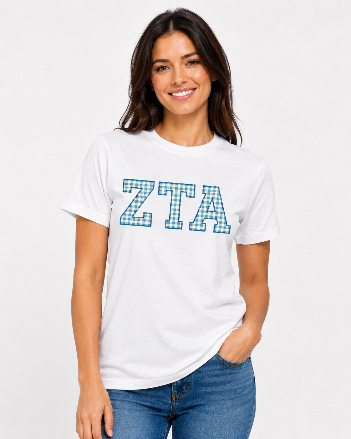 Officially Licensed ZTA Gingham Appliqué T-Shirt